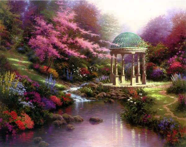 (image for) Handmade oil painting Copy paintings of famous artists Thomas Kinkade's painting, NO.102